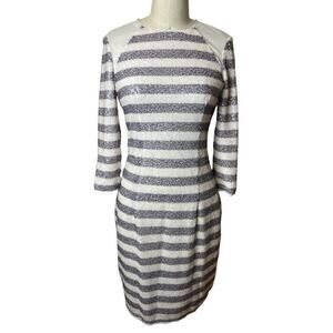 Rachel Roy Indigo Ivory Dark Sequins Stripe 3/4 Sleeve Dress Women's Size 6 NWT